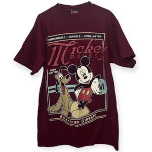 Vintage Burgundy Mickey Mouse American Classic Pluto Disney World Tshirt Size XL